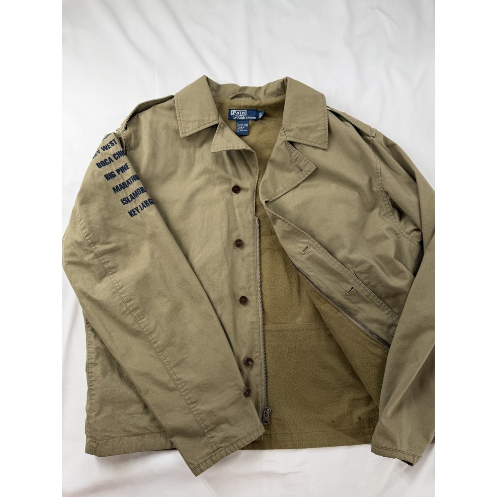 Polo Ralph Lauren Key West Embroidered Souvenir Jacket Mens L Khaki Cotton